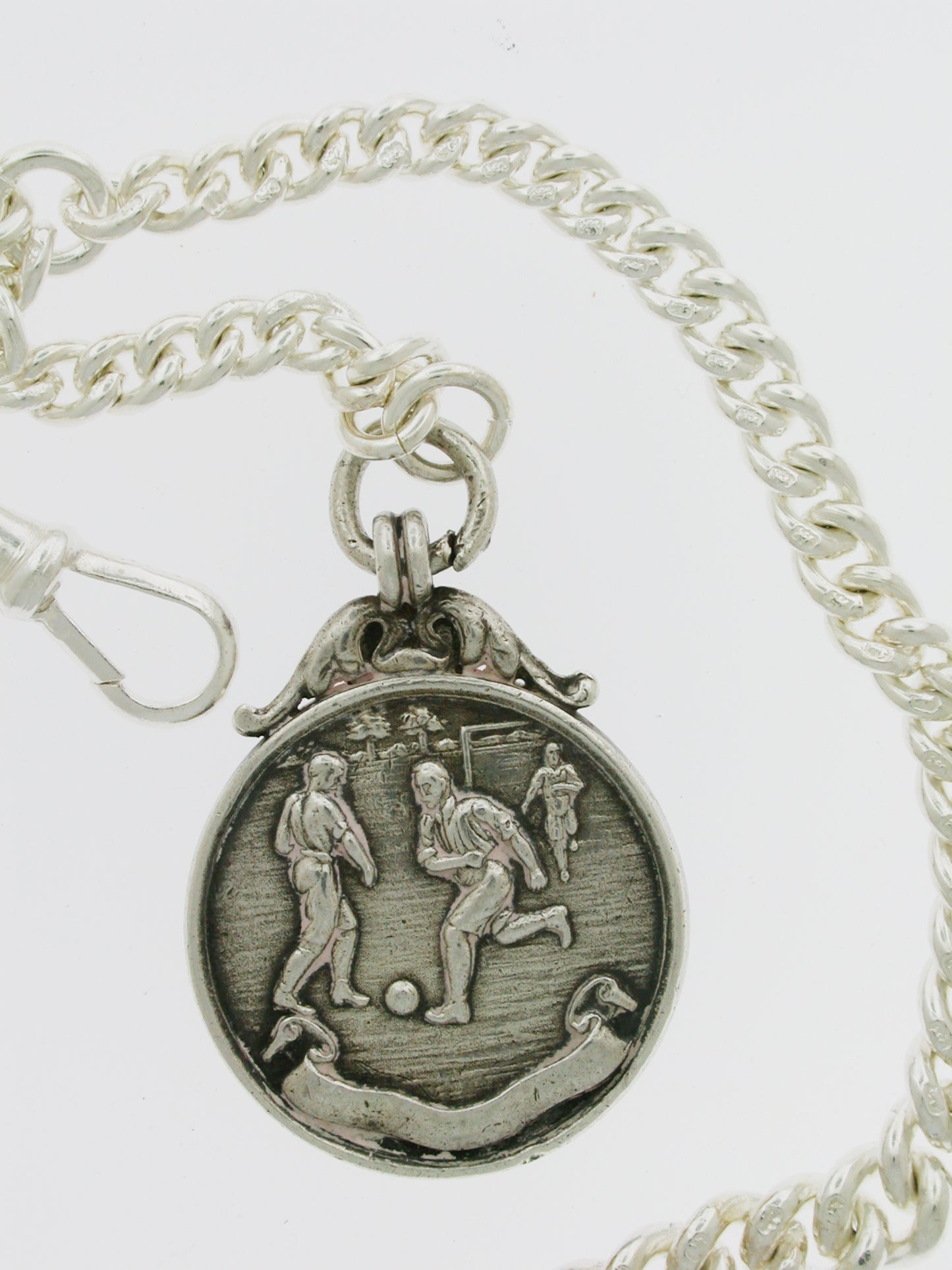 Silver Football Interest Fob 1918 on Silver Chain
