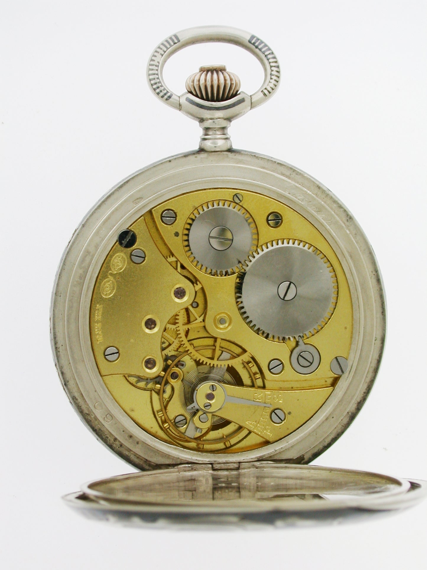 Silver Full Hunter Niello* Pocket Watch with matching chain