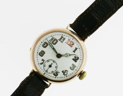 Rose Gold (375) Trench Military Wristwatch,  Made in England, 1942