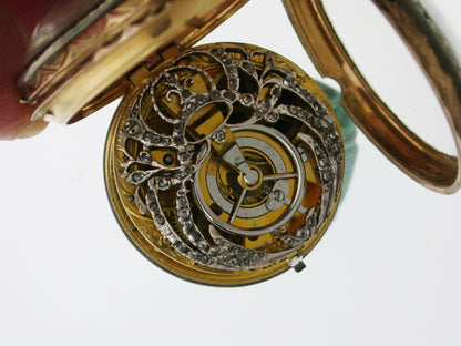 Gold Open-Face Pocket Watch with a diamond embellished Skeleton Movement - Made in Switzerland, circa 1850