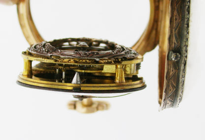 Gold Open-Face Pocket Watch with a diamond embellished Skeleton Movement - Made in Switzerland, circa 1850