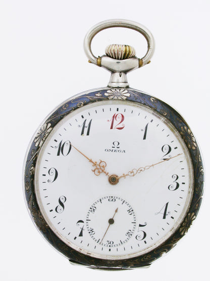 Silver 0.900 Omega Niello Racing Motif c1918