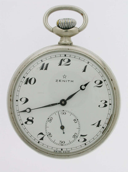 Antique ZENITH Steel Pocket Watch Swiss 1960