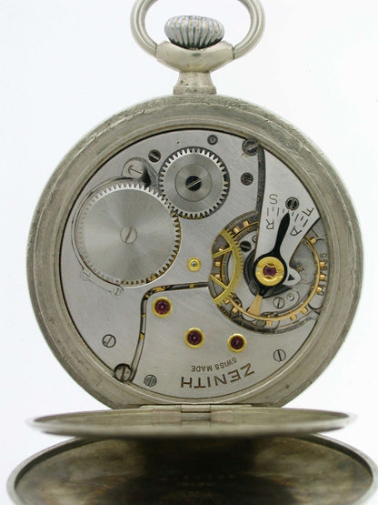 Antique ZENITH Steel Pocket Watch Swiss 1960