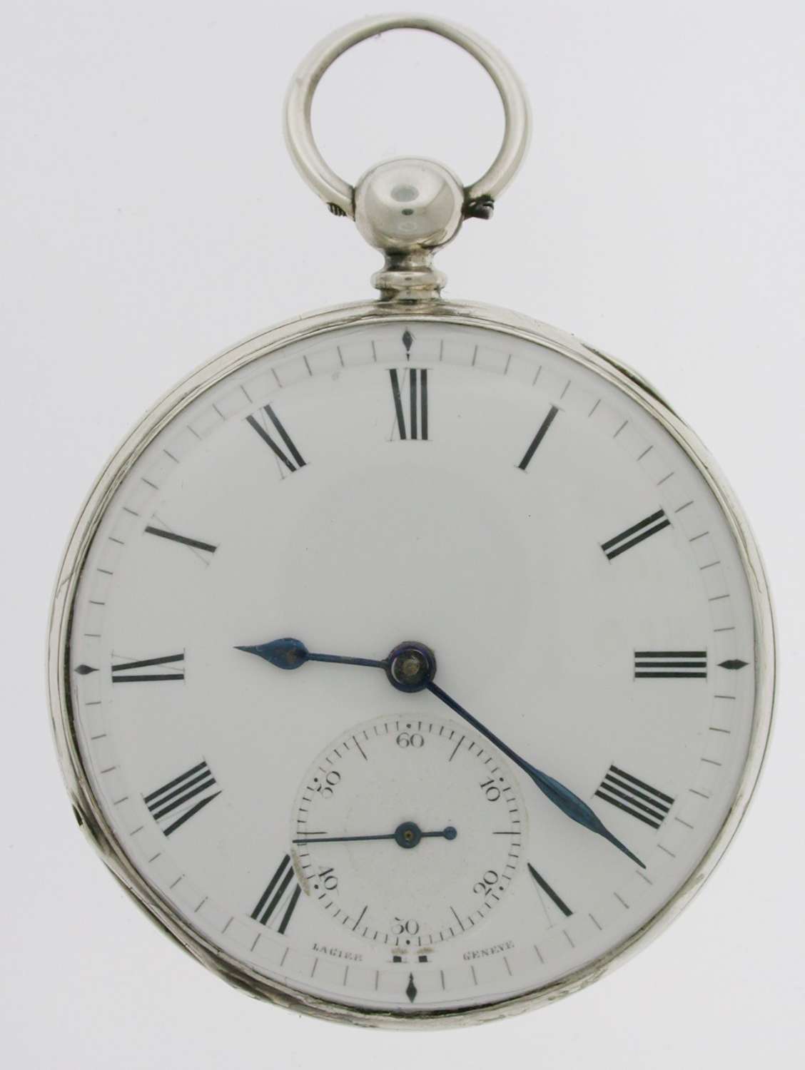 Silver Lagiér Genéve Pocket Watch Made in Switzerland circa 1880